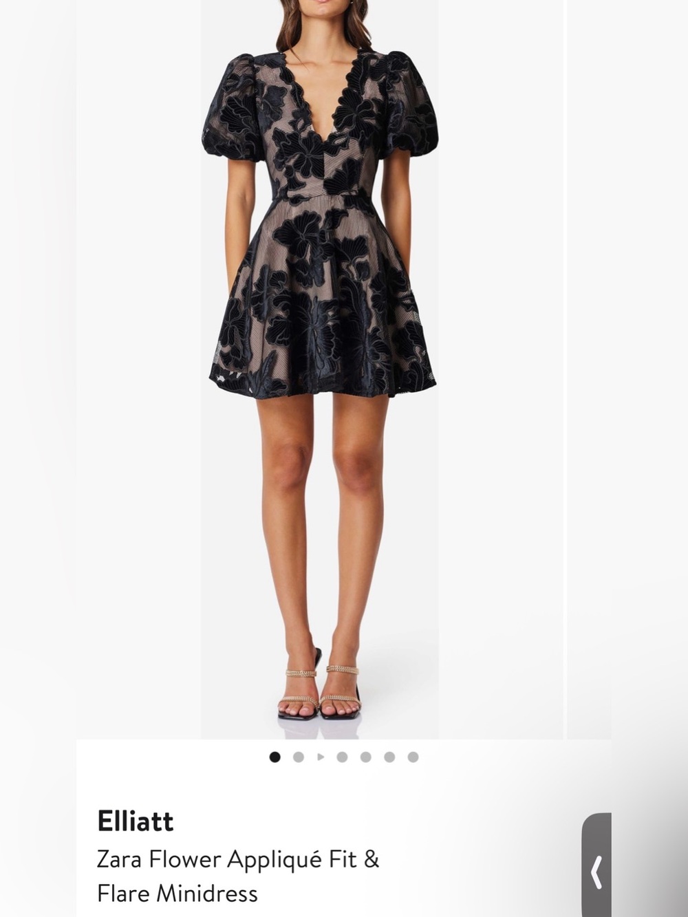 Elliatt Black Floral Appliqué Puff-Sleeve Fit & Flare Minidress